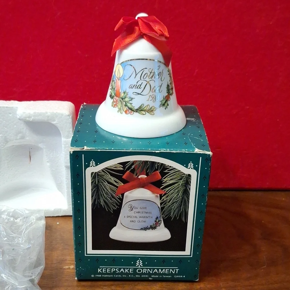 Hallmark Christmas ornament fine porcelain Bell Mother and Dad 1988